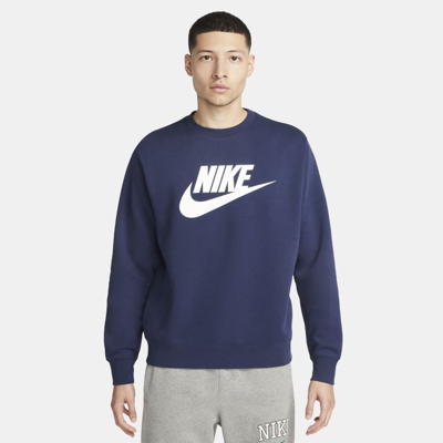 Shop Nike Men's  Sportswear Club Fleece Graphic Crew In Blue