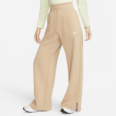 Shop Nike Women's  Sportswear Phoenix Fleece High-waisted Wide-leg Sweatpants In Brown