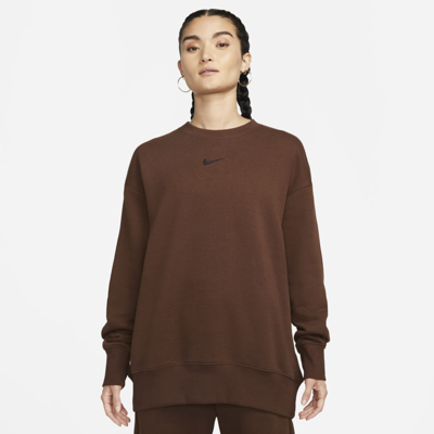Shop Nike Women's  Sportswear Phoenix Fleece Oversized Crewneck Sweatshirt In Brown