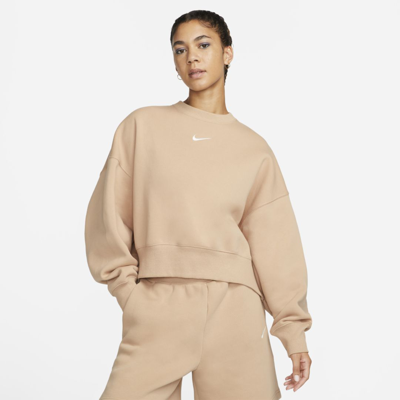 Shop Nike Women's  Sportswear Phoenix Fleece Over-oversized Crewneck Sweatshirt In Brown