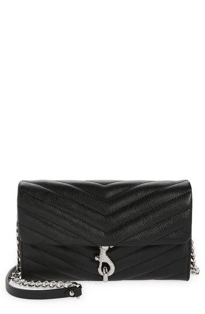 Shop Rebecca Minkoff Edie Quilted Leather Wallet On A Chain In Black/silver