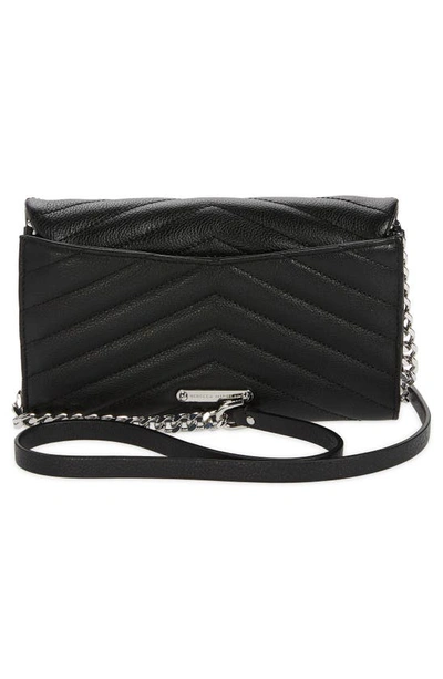 Shop Rebecca Minkoff Edie Quilted Leather Wallet On A Chain In Black/silver