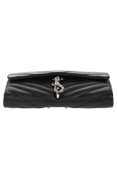 Shop Rebecca Minkoff Edie Quilted Leather Wallet On A Chain In Black/silver