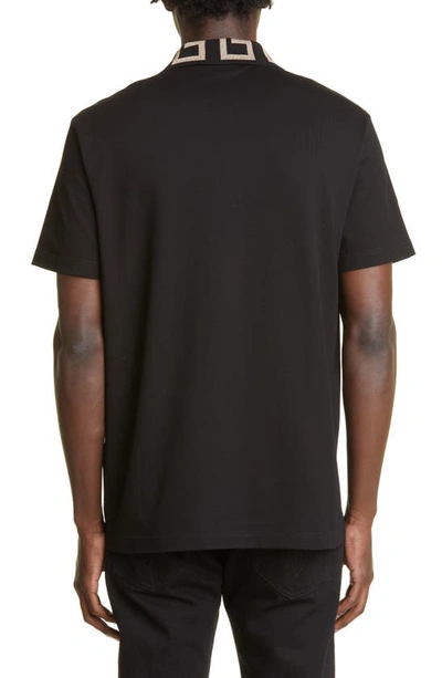 Versace Geometric Patterned Black Polo Shirt With Classic Placket