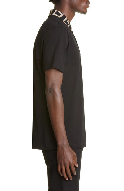 Versace Geometric Patterned Black Polo Shirt With Classic Placket