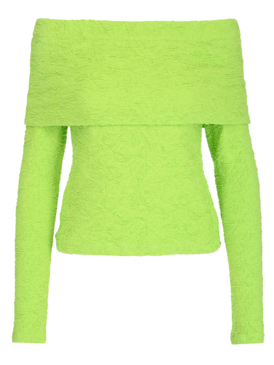 Shop Msgm Embossed Fabric Fitted Top In Green