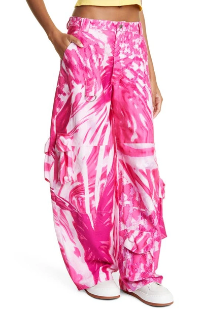 Shop Collina Strada Printed Wide Leg Cargo Pants In Hot Pink Butterflies