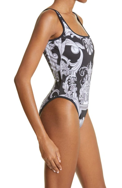 Shop Versace Baroque Print One-piece Swimsuit In Black White