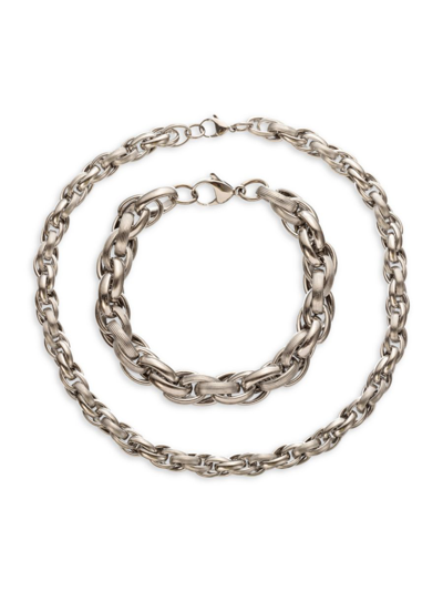 Shop Eye Candy La Men's Issac 2-piece Titanium Chain Link Necklace & Bracelet Set In Neutral