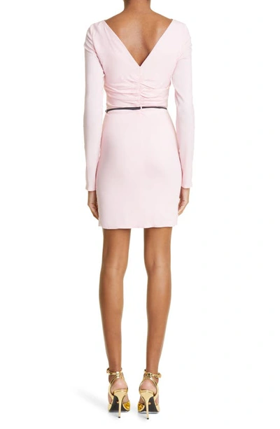 Shop Versace Ruched Long Sleeve Georgette Minidress In Rose