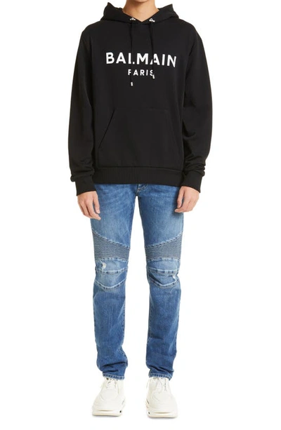 Shop Balmain Cotton Logo Hoodie In Eab Noir/ Blanc