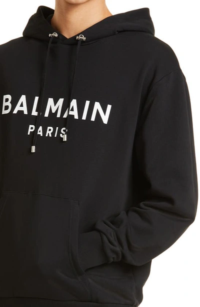 Shop Balmain Cotton Logo Hoodie In Eab Noir/ Blanc
