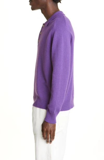 Shop Bode Cashmere Polo Sweater In Purple