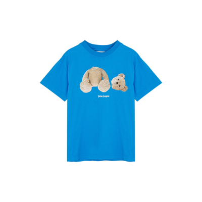 Shop Palm Angels Kids Blue Bear-print Cotton T-shirt (12 Years)