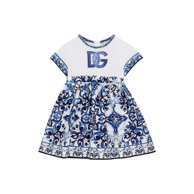 Shop Dolce & Gabbana Kids Printed Cotton Dress Set In Blue
