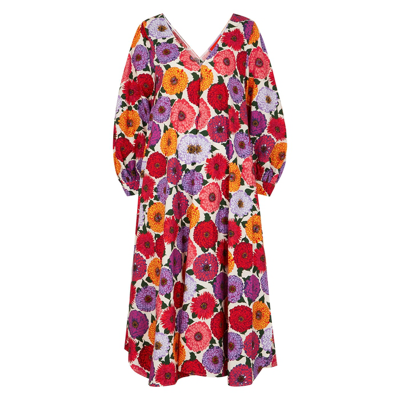 Shop La Doublej Bali Floral-print Cotton-poplin Midi Dress In Multicoloured