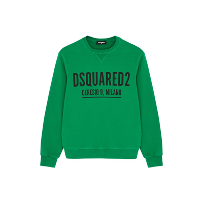 Shop Dsquared2 Kids Green Logo-print Cotton Sweatshirt