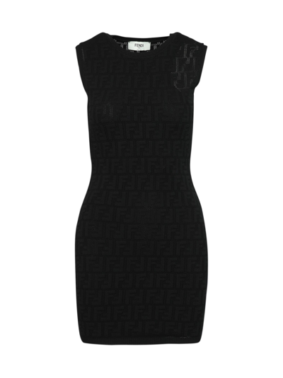 Shop Fendi Ff Viscose Dress In Black