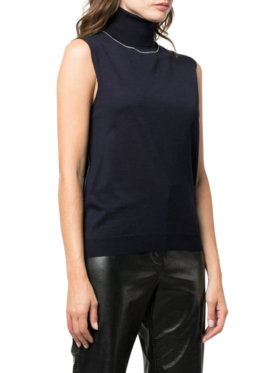 Shop Maison Margiela Roll-neck Sleeveless Knitted Top In Blue
