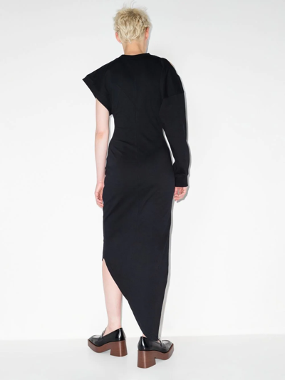 Shop A.w.a.k.e. Asymmetric Organic-cotton Dress In Schwarz