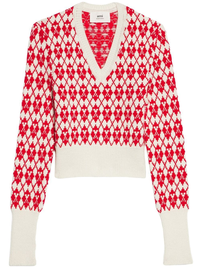 Ami Alexandre Mattiussi Red & Off-white Jacquard Sweater In Rot