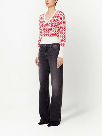 Ami Alexandre Mattiussi Red & Off-white Jacquard Sweater In Rot