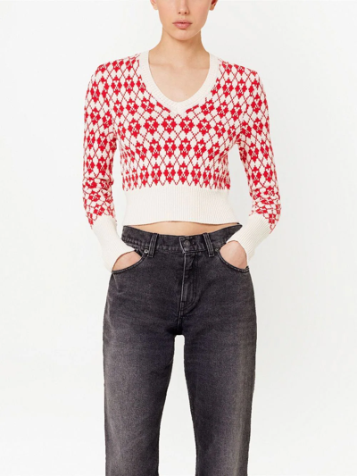 Ami Alexandre Mattiussi Red & Off-white Jacquard Sweater In Rot