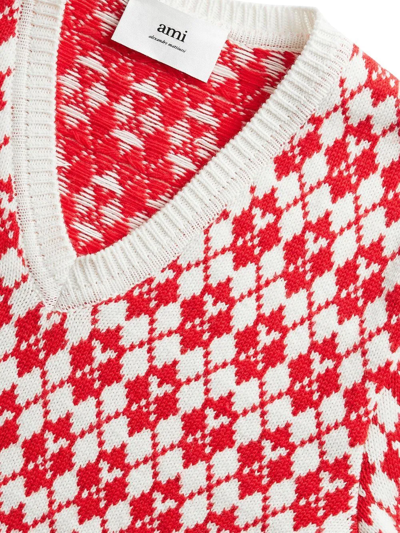 Shop Ami Alexandre Mattiussi Ami De Coeur Argyle Jumper In Rot