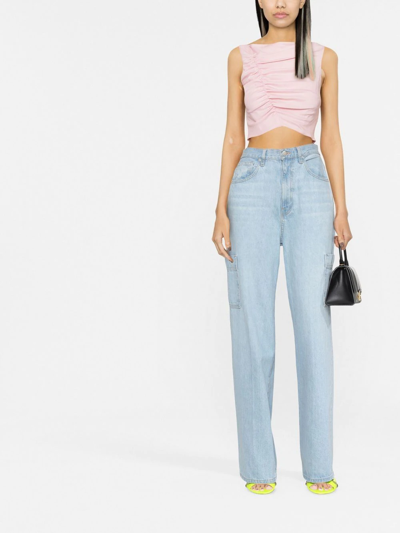Shop Versace Gathered Sleeveless Top In Pink