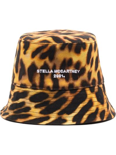Stella Mccartney Orange Leopard Print Logo Cotton Bucket Hat In Gelb