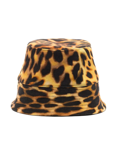 Stella Mccartney Orange Leopard Print Logo Cotton Bucket Hat In Gelb