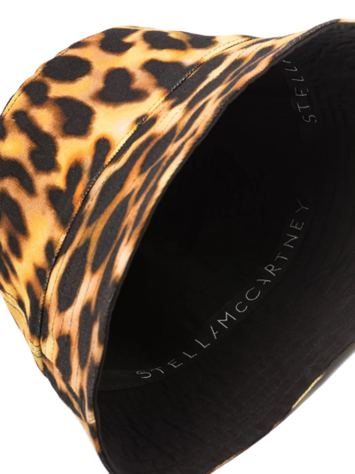 Stella Mccartney Orange Leopard Print Logo Cotton Bucket Hat In Gelb