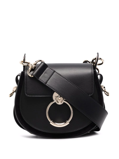 Shop Chloé Tess Ring-embellished Shoulder Bag In Black