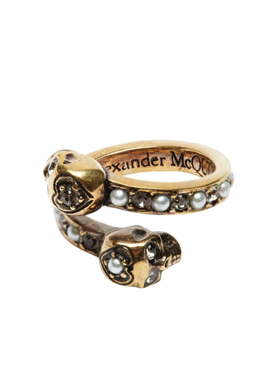 Shop Alexander Mcqueen Embellished Skull Ring In Gold