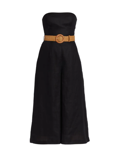 Shop Zimmermann Women's Pattie Linen Belted Strapless Jumpsuit In Black