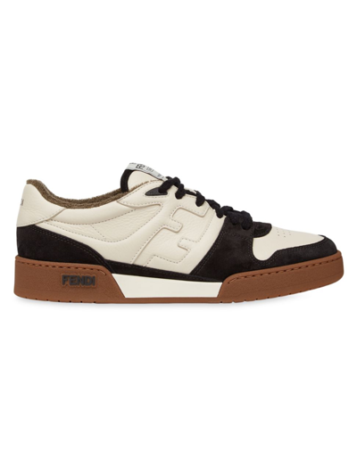 Shop Fendi Men's Match Leather Sneakers In Black Cream