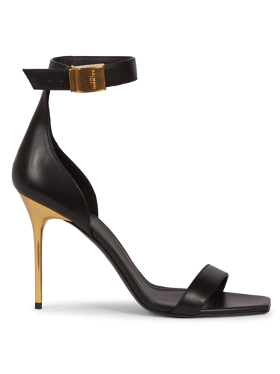 Shop Balmain Women's Uma Leather Ankle-strap Sandals In Black