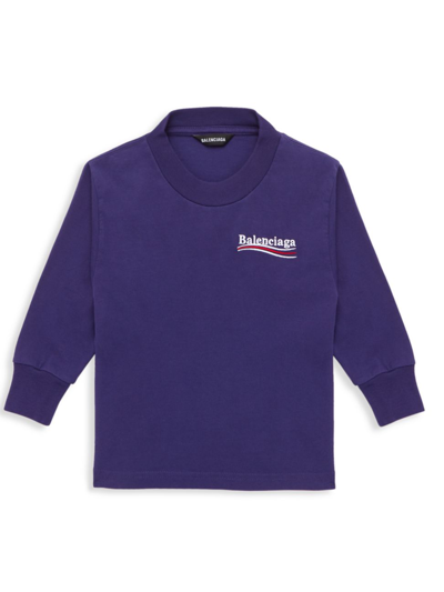 Shop Balenciaga Little Kid's & Kid's Long-sleeve Logo Tee In Pacific Blue