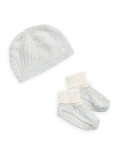 Shop Polo Ralph Lauren Baby's Organic Cotton Hat & Booties Set In Quartz Heather