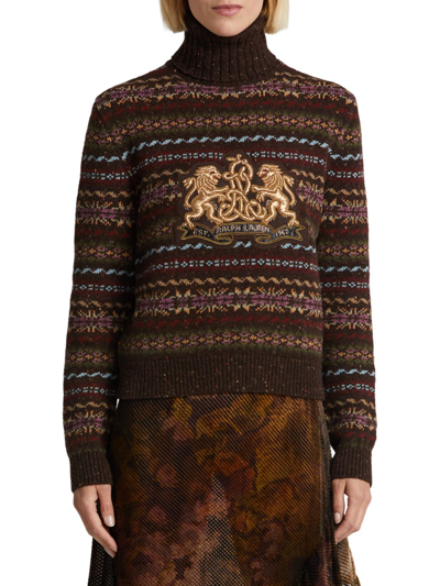Ralph Lauren Crest Logo Turtleneck Sweater In Coffee Multi | ModeSens