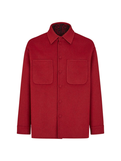 Shop Fendi Giubbotto Reversible Wool Shirt Jacket In Nero Rosso