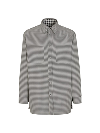 Shop Fendi Giubbotto Houndstooth Reversible Shirt Jacket In Nero Bianco