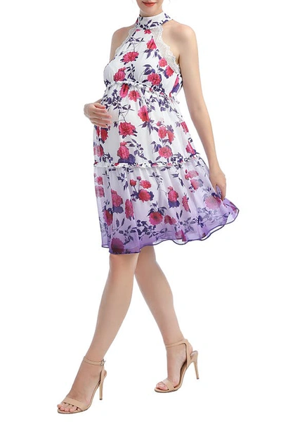 Kimi And Kai Norah Floral A-line Halter Maternity Dress In Purple