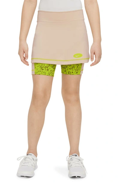 Shop Nike Kids' Dri-fit 2-in-1 Shorts In Sanddrift/ Atomic Green