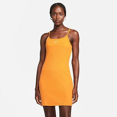 Shop Nike Women's Sportswear Essential Ribbed Dress In Light Curry/white