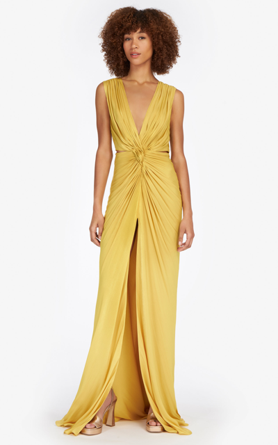 Shop Costarellos Women's Tessa Knotted Liquid Satin Gown In Yellow