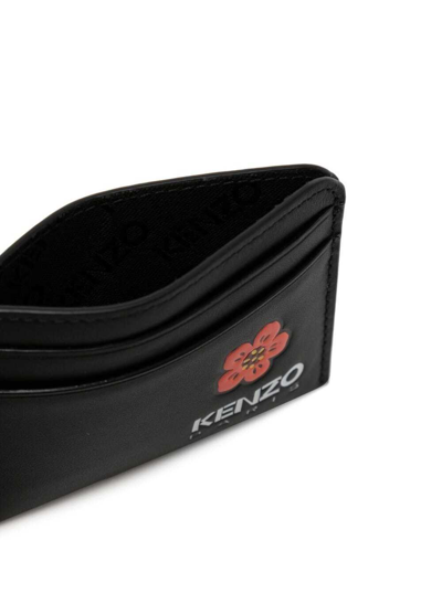 Shop Kenzo Black Leather Card Holder With Logo  Woman