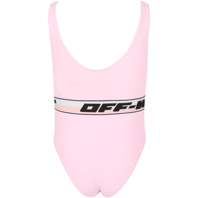 Shop Off-white Pink Swimsuit For Girl With Logos