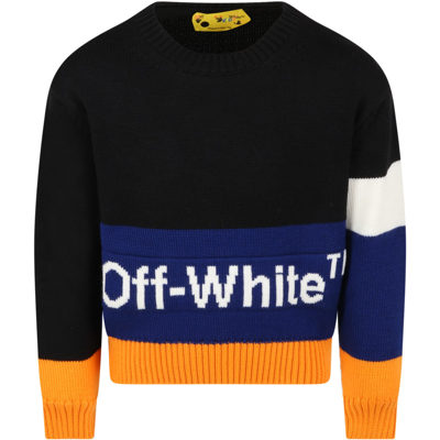 Shop Off-white Black Sweater For Boy With Logo In Multicolor