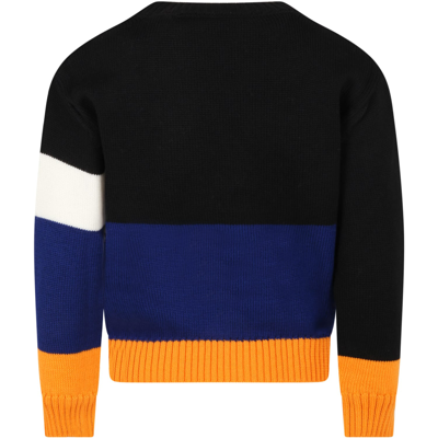 Shop Off-white Black Sweater For Boy With Logo In Multicolor